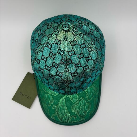 Gucci GG Emerald and Aqua Metallic Monogram Hat Baseball Cap✨ - Picture 5 of 9